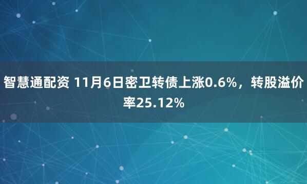 智慧通配资 11月6日密卫转债上涨0.6%，转股溢价率25.12%